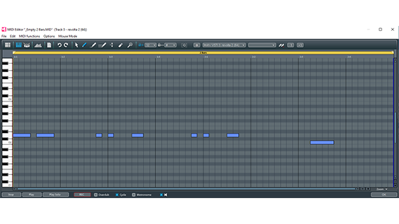 Sound example 5: Bass line for the Revolta Program the bassline in the MIDI editor for the Revolta