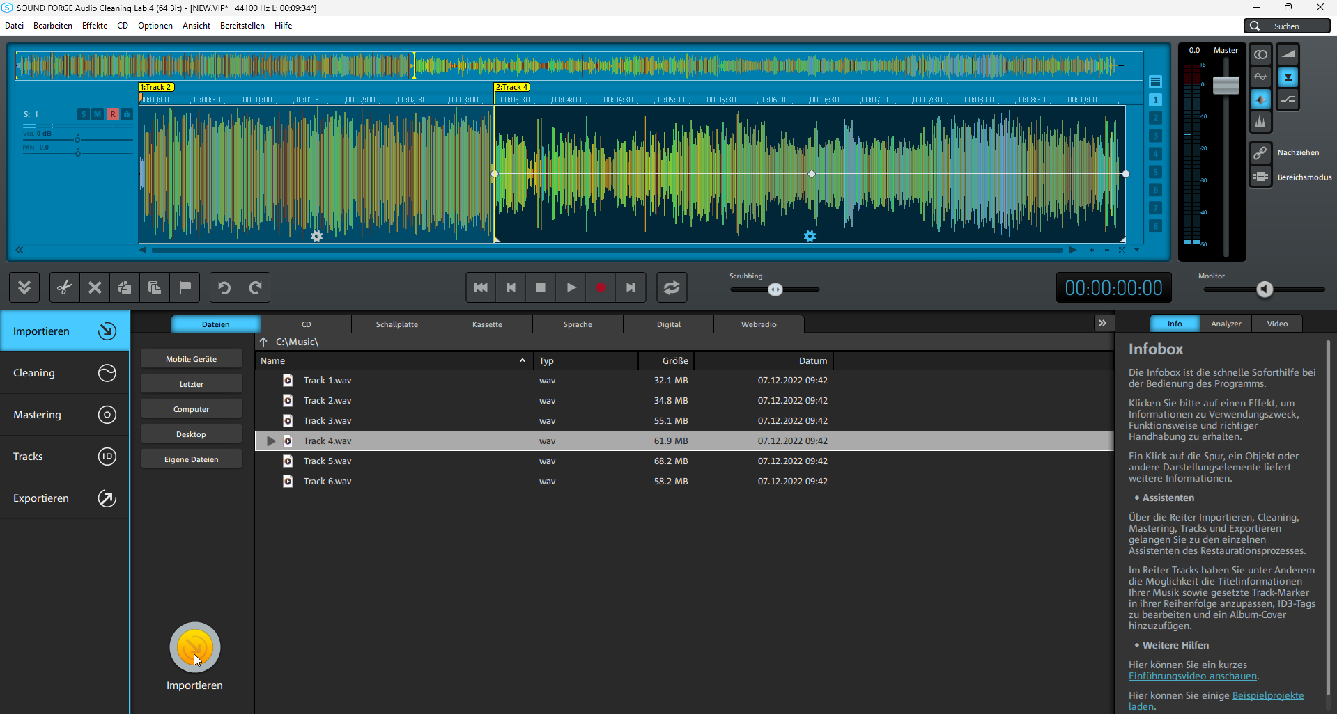 Two imported audio files Select and import additional files